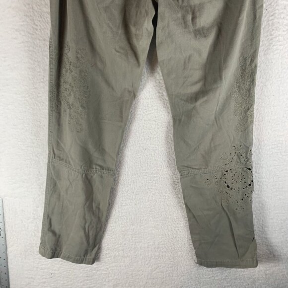 Da-Nang Pants Women's Small Olive Green Floral Embroidery Mid-Rise Straight 9700 - Picture 14 of 16